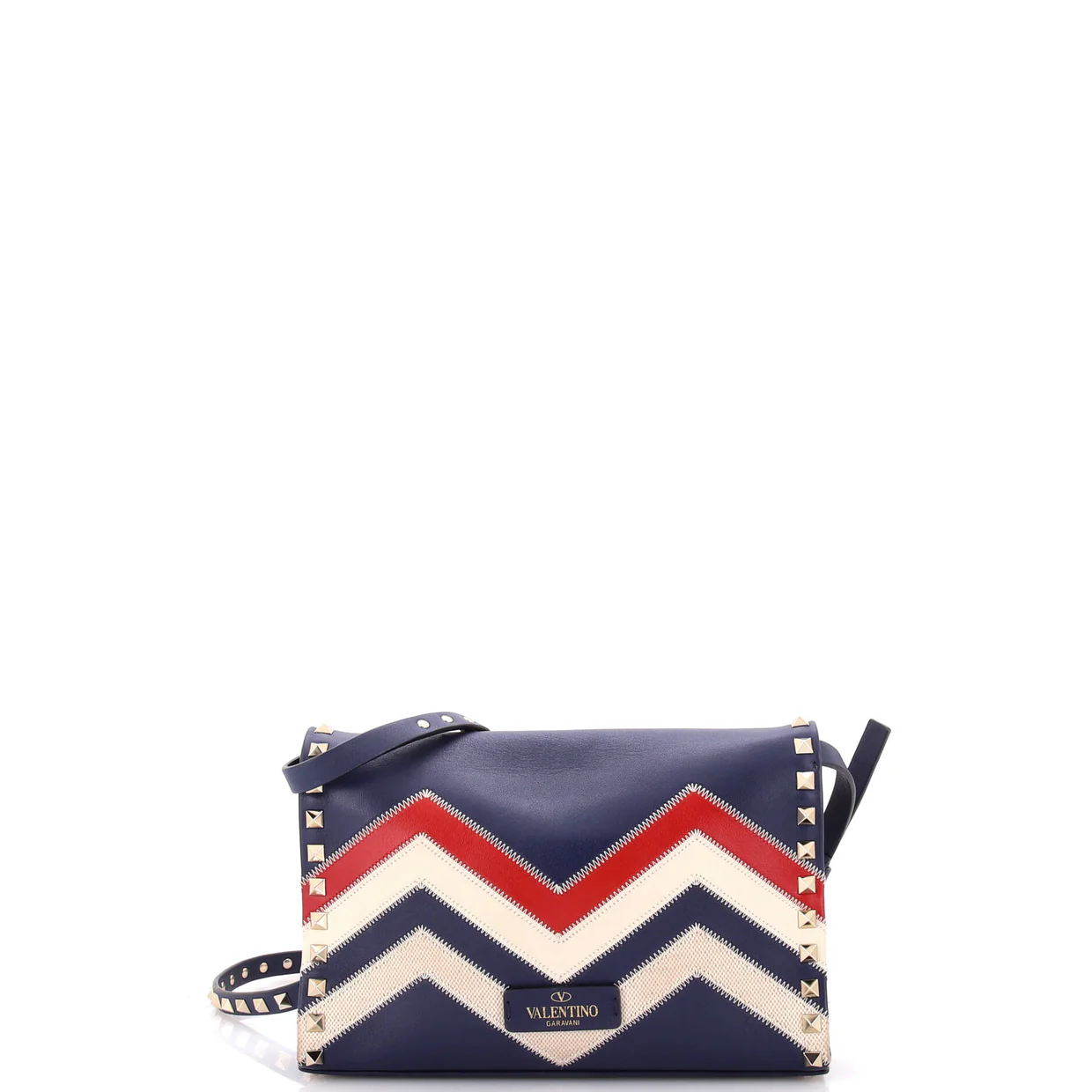 Rockstud Flip Lock Flap Bag Leather and Canvas Small - Deep Luxury