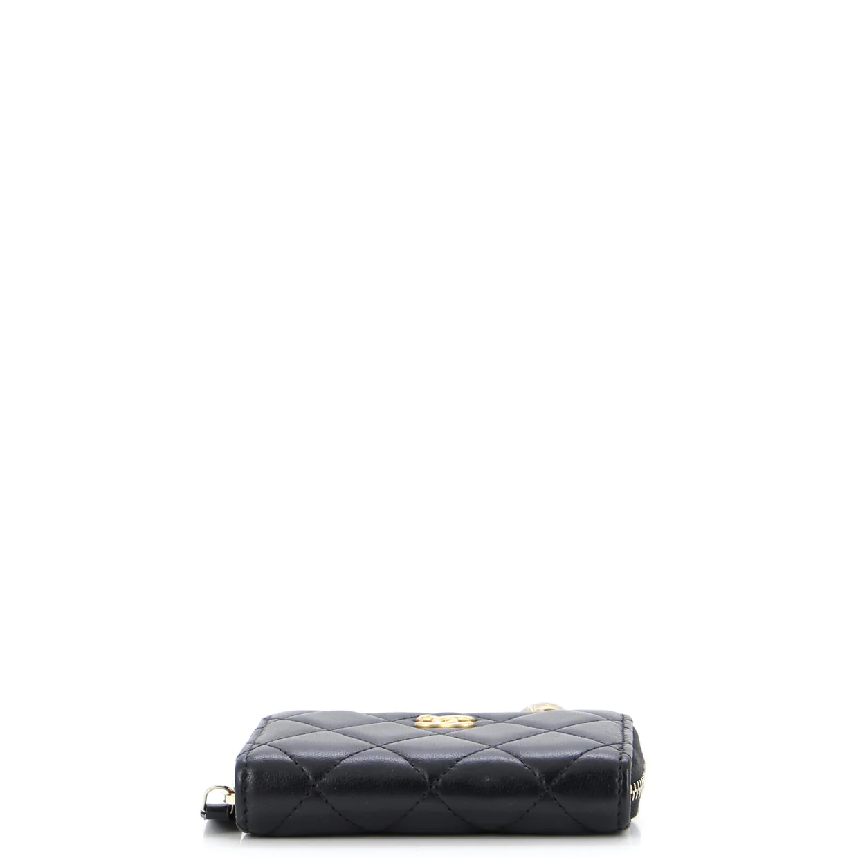 Pearl Crush Zip Around Card Holder on Chain Quilted Lambskin - Deep Luxury