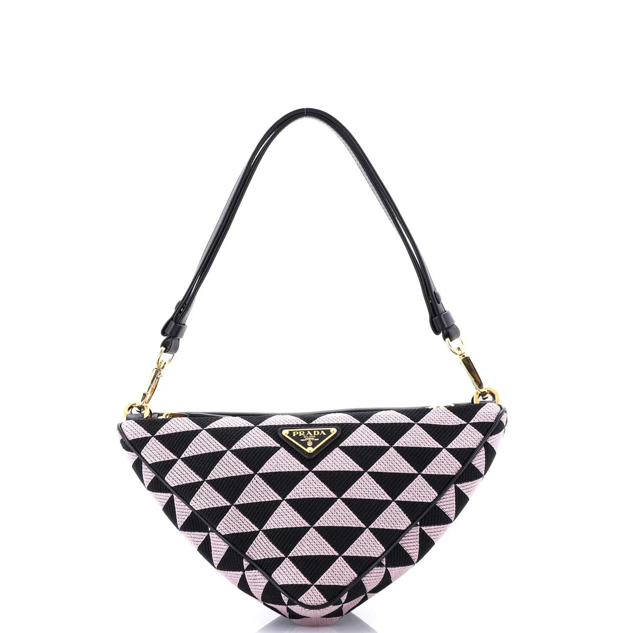 Double Symbole Triangle Bag Leather and Jacquard Mini - Deep Luxury