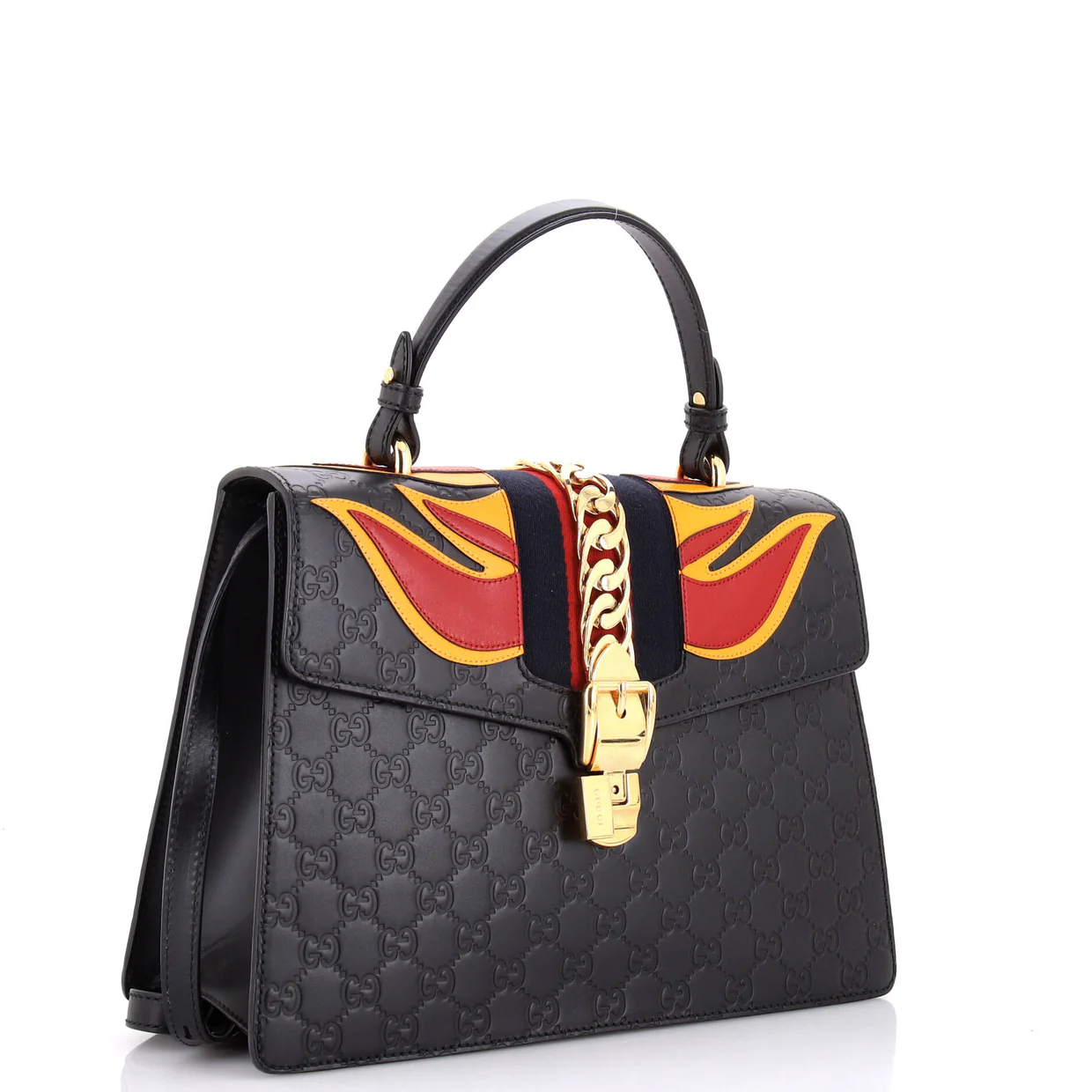 Sylvie Top Handle Bag Guccissima Leather with Applique Medium - Deep Luxury