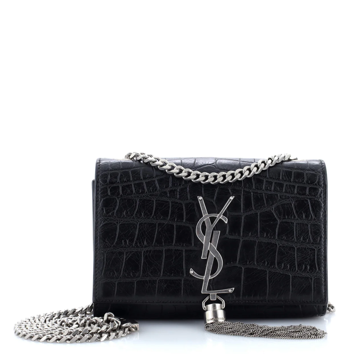 Classic Monogram Tassel Crossbody Bag Crocodile Embossed Leather Small - Deep Luxury