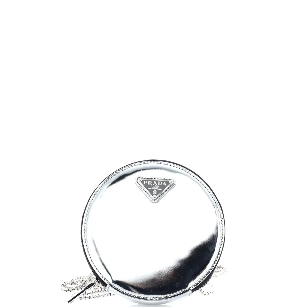 Round Pouch Bag with Chain Brushed Leather Mini - Deep Luxury