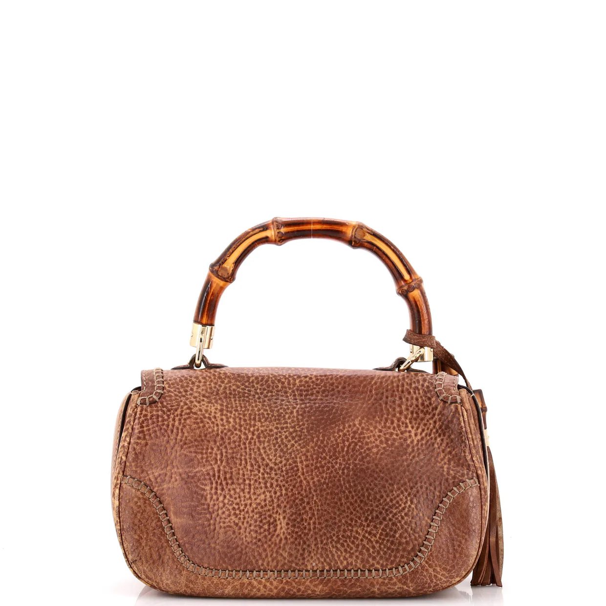 New Convertible Bamboo Top Handle Bag Leather Medium - Deep Luxury