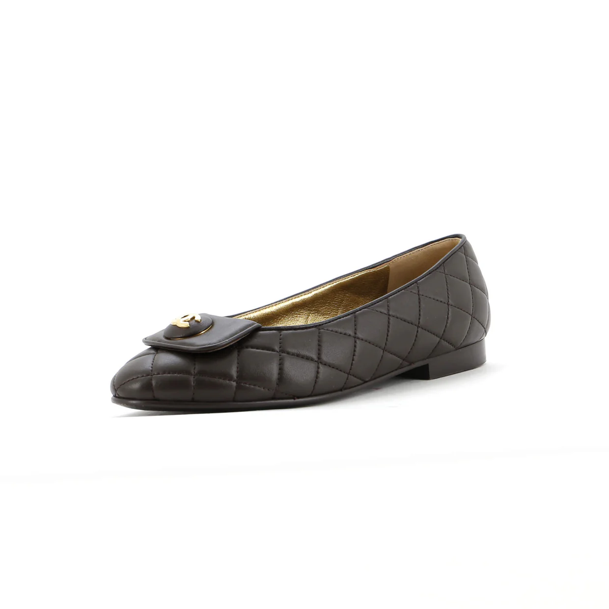 Women's CC Button Ballerina Flats Quilted Leather - Deep Luxury