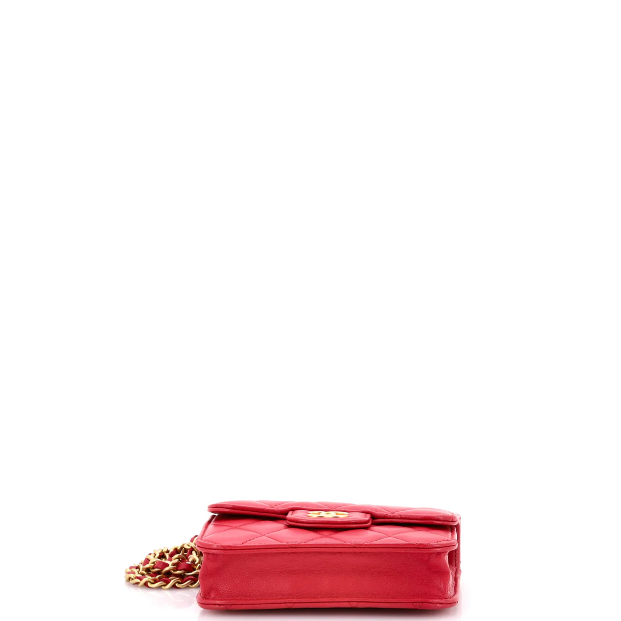 Top Handle Flap Coin Purse with Chain Quilted Lambskin - Deep Luxury