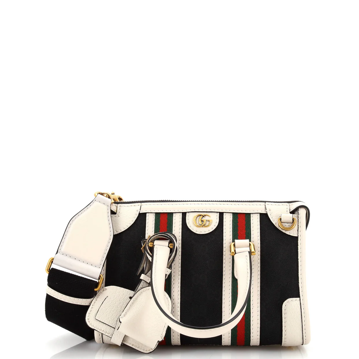 Double G Web Top Handle Bag GG Canvas with Leather Mini - Deep Luxury