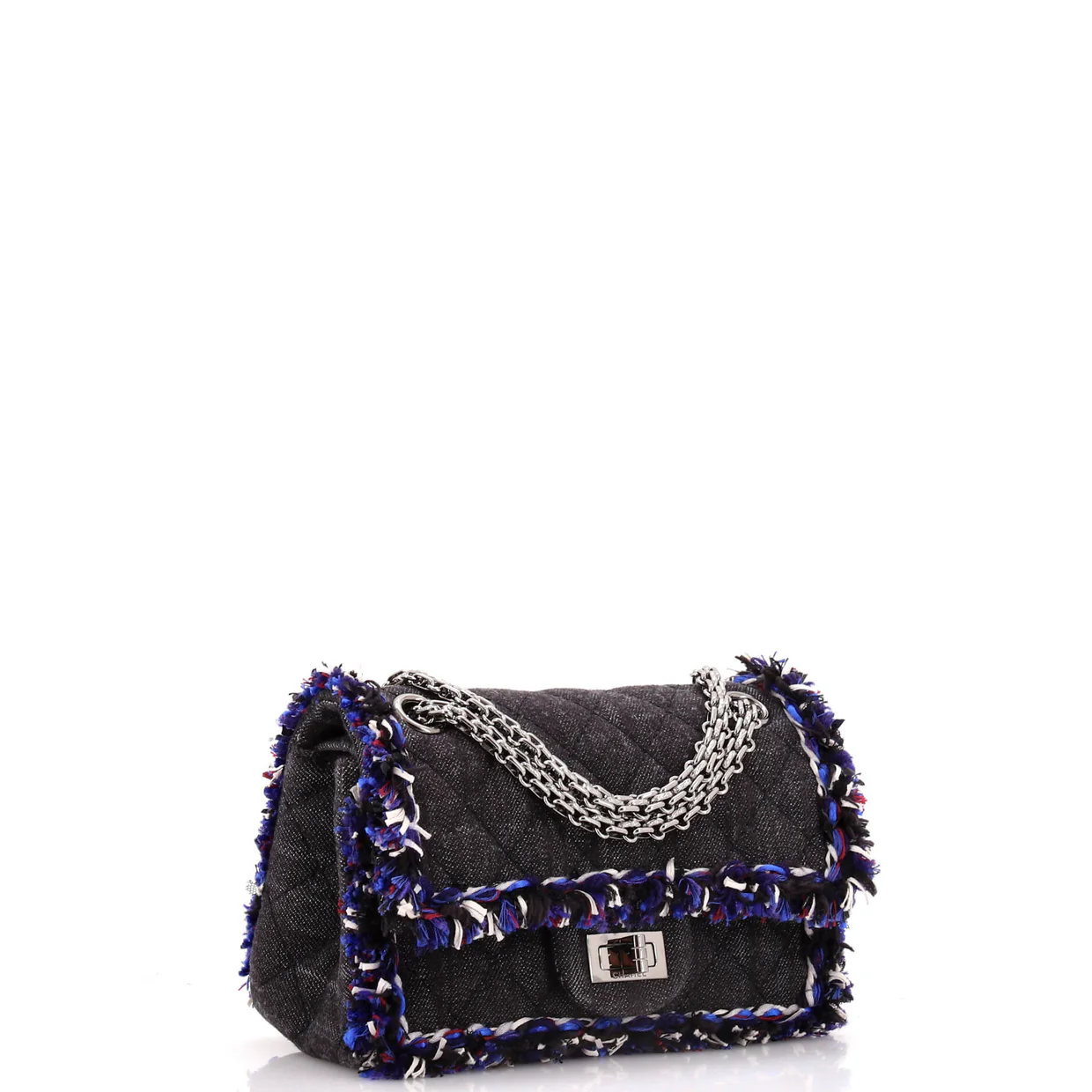 Reissue 2.55 Flap Bag Quilted Denim with Tweed Fringe 224 - Deep Luxury
