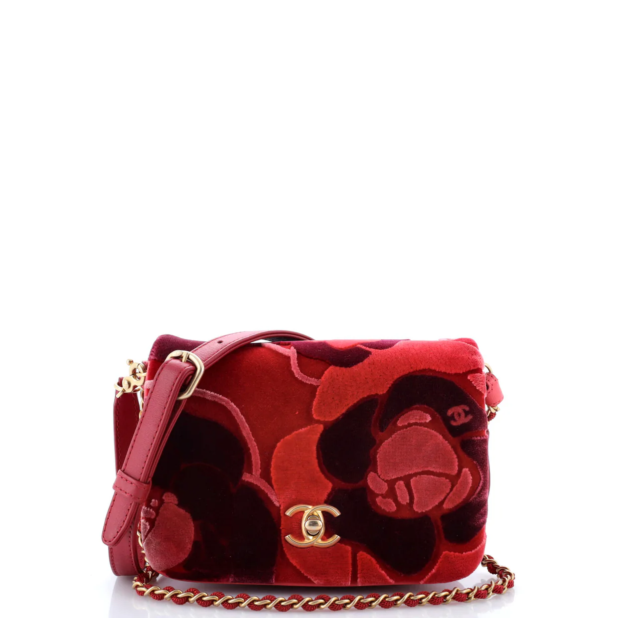 Camellia Compartment Flap Bag Velvet with Leather Small - Deep Luxury