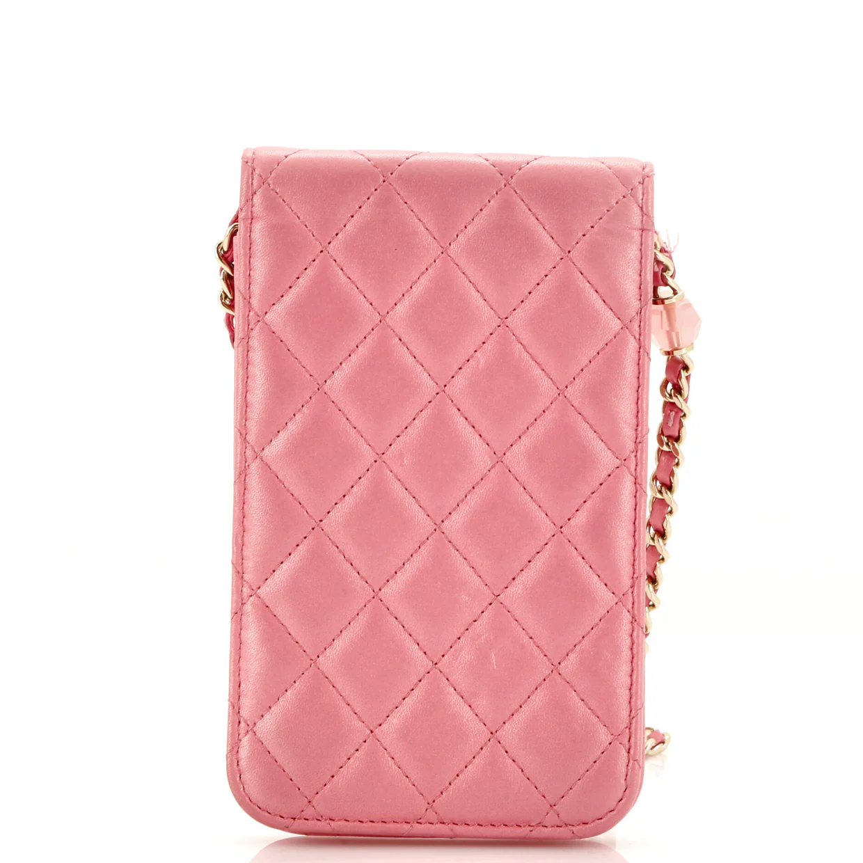 Resin CC Phone Holder with Chain Quilted Lambskin - Deep Luxury