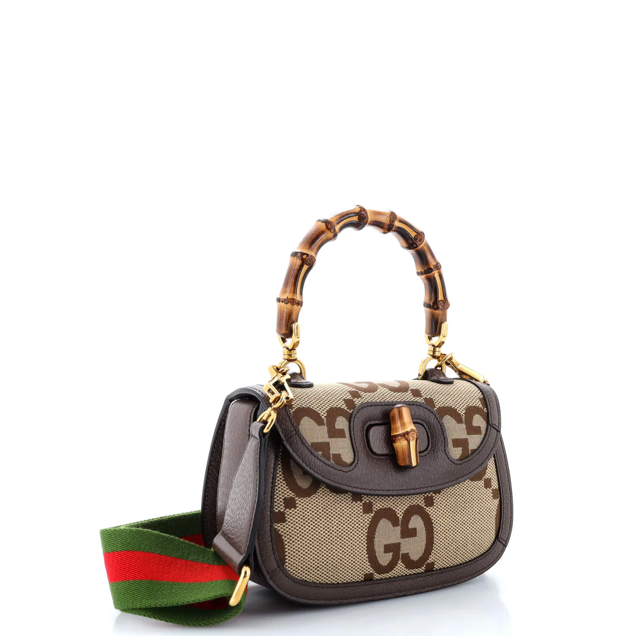 Bamboo 1947 Top Handle Bag Jumbo GG Canvas Small - Deep Luxury