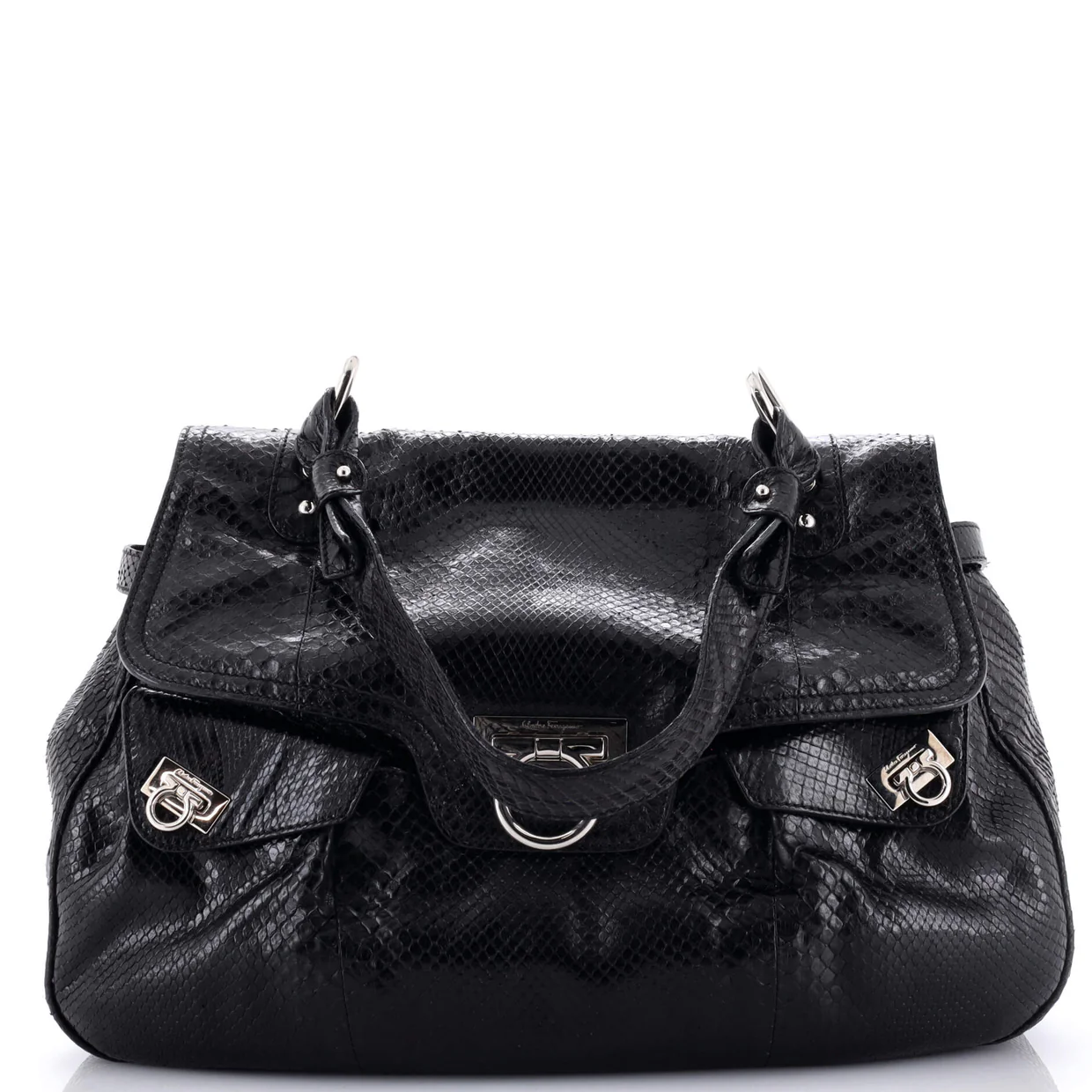 Gancini Top Handle Bag Python Large - Deep Luxury