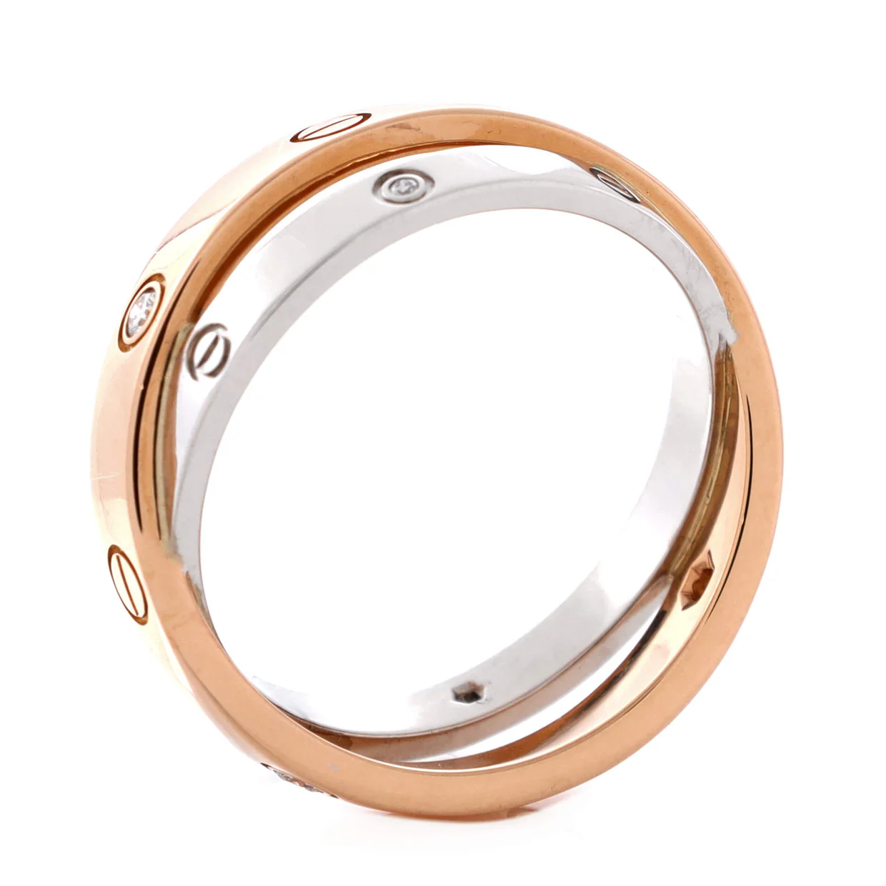Love 6 Diamonds Double Ring 18K Rose Gold and 18K White Gold with Diamonds - Deep Luxury