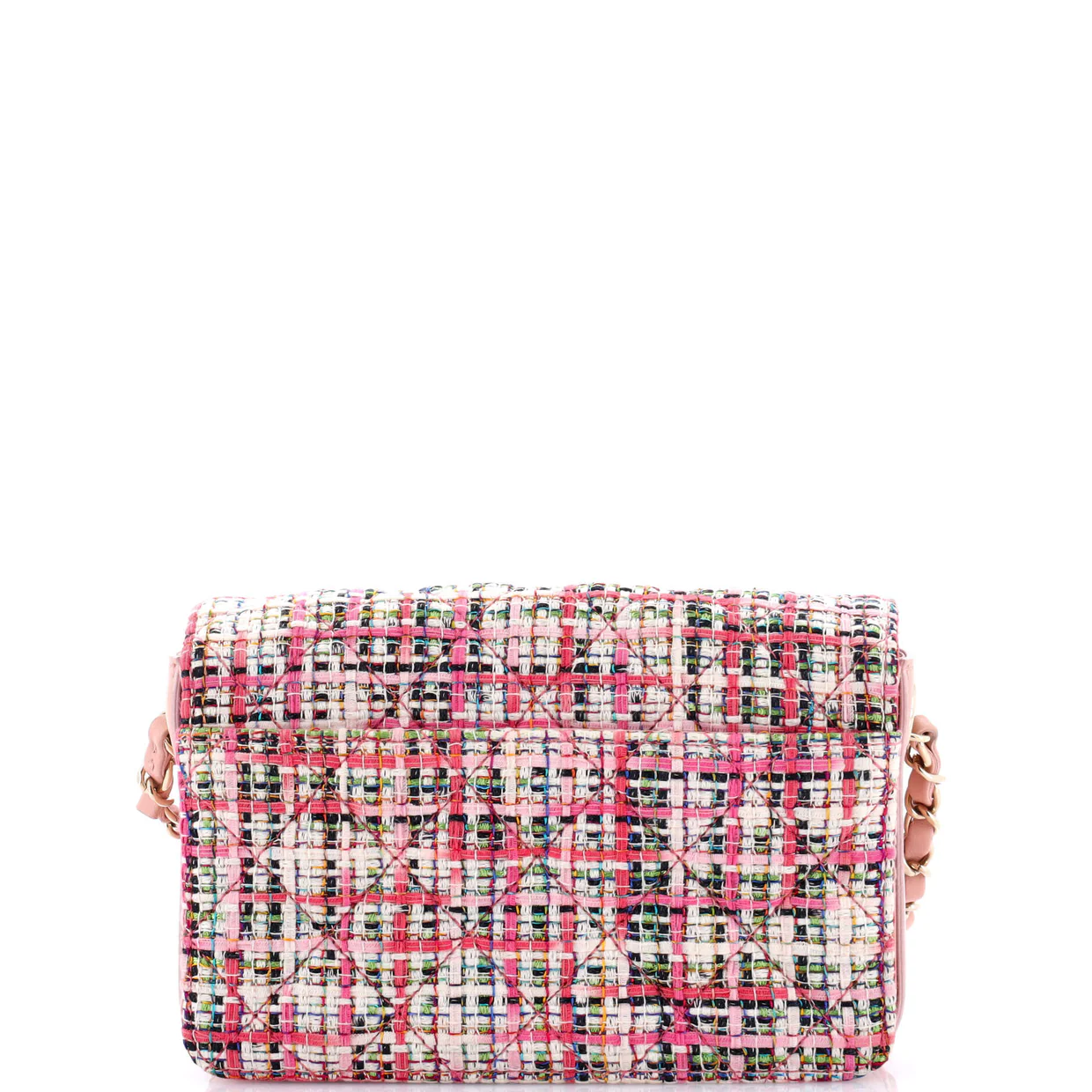 CC Stud Double Flap Bag Quilted Tweed with Leather Small - Deep Luxury