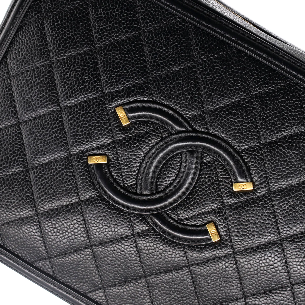 Filigree Vanity Case Quilted Caviar Large - Deep Luxury