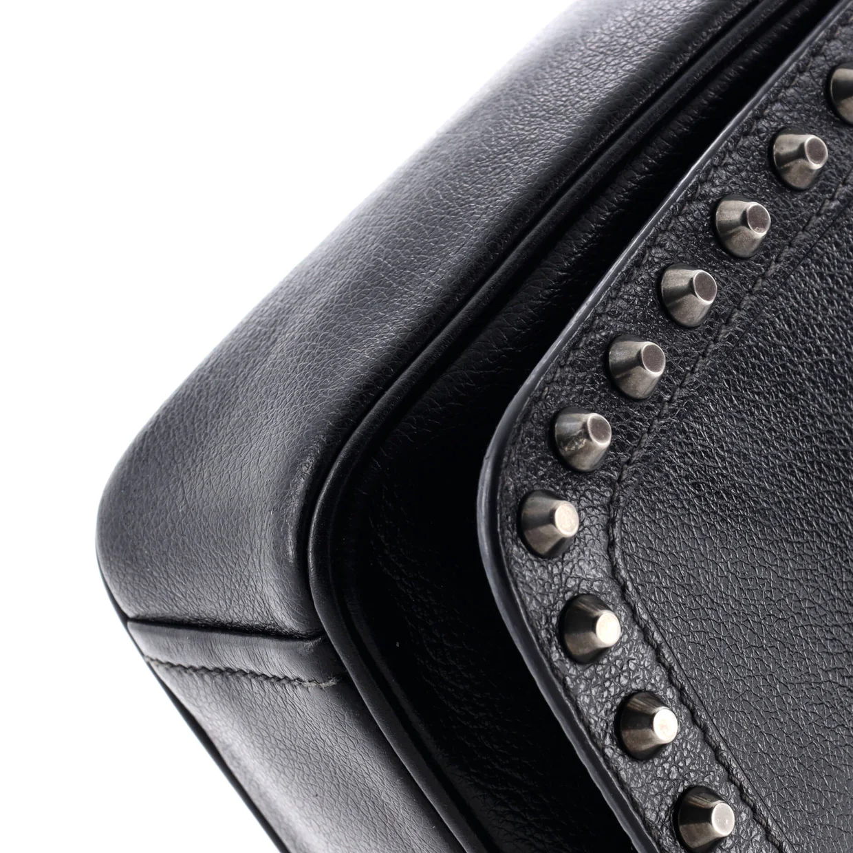 Chain Flap Bag Studded Glazed Calfskin Medium - Deep Luxury
