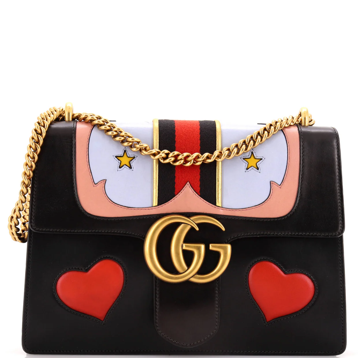 Web Heart GG Marmont Chain Shoulder Bag Leather Medium - Deep Luxury