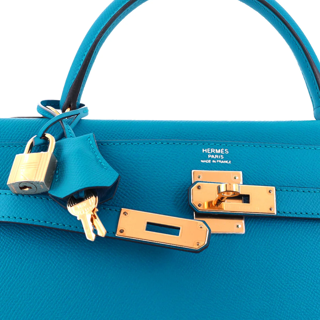 Kelly Handbag Bleu Zanzibar Epsom with Gold Hardware 32 - Deep Luxury