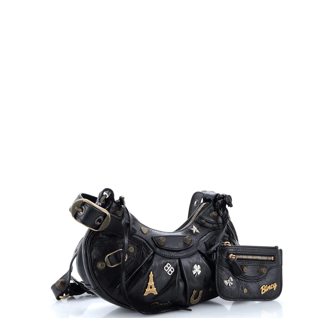 Le Cagole Giant Studs Shoulder Bag Pin Embellished Leather XS - Deep Luxury