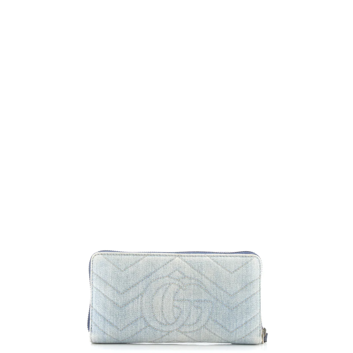 GG Marmont Zip Around Wallet Embroidered Matelasse Denim - Deep Luxury