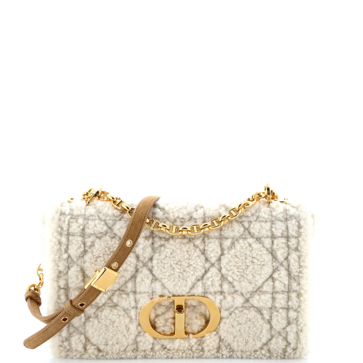 Caro Bag Cannage Quilt Shearling Medium - Deep Luxury