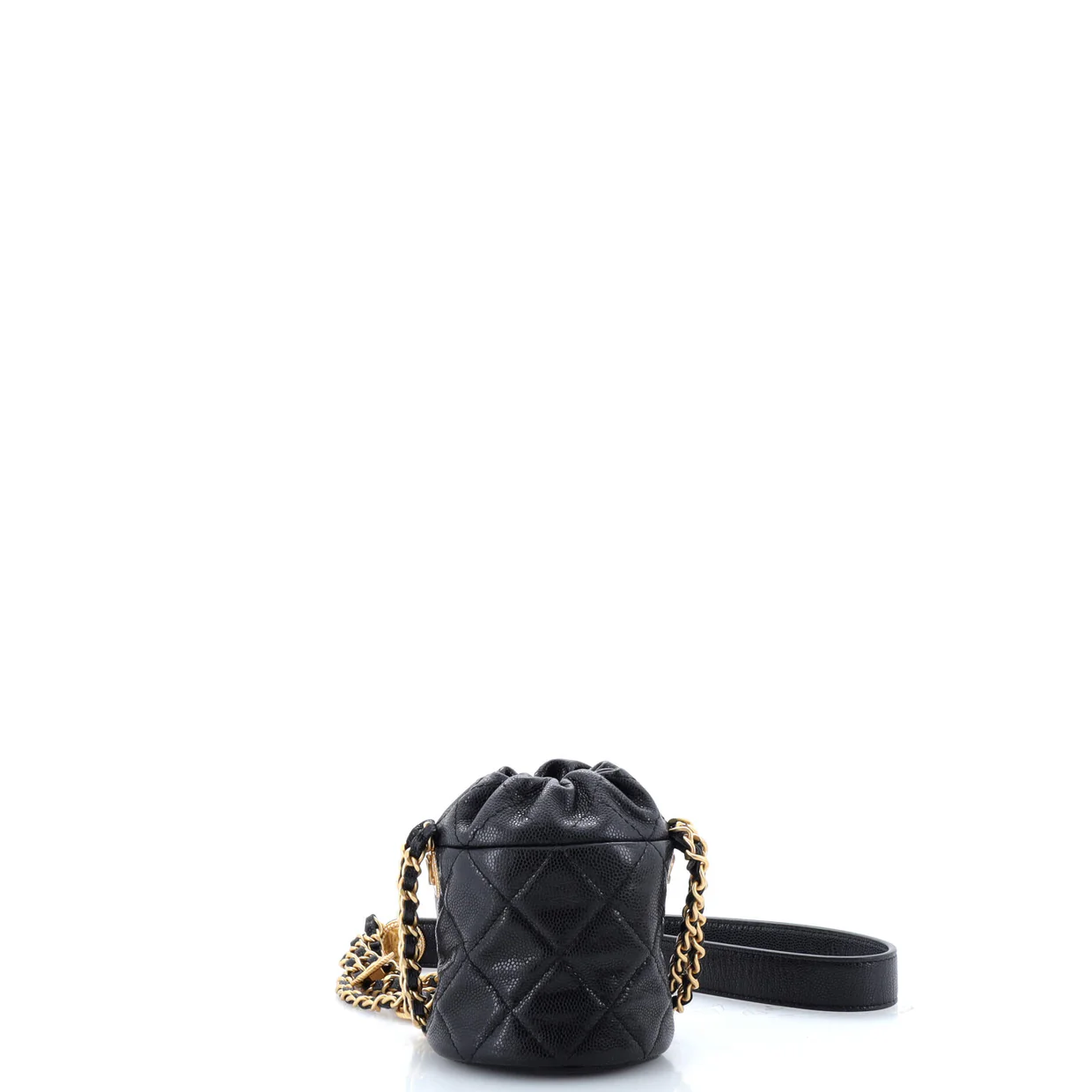 Twist Your Buttons Drawstring Bucket Bag Quilted Caviar Mini - Deep Luxury