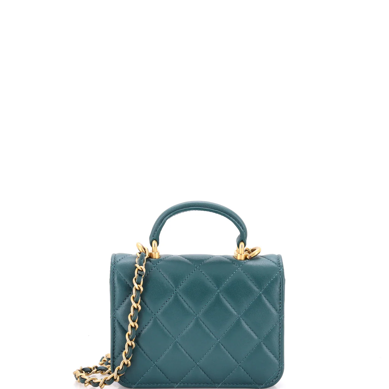 Top Handle Flap Coin Purse with Chain Quilted Lambskin - Deep Luxury