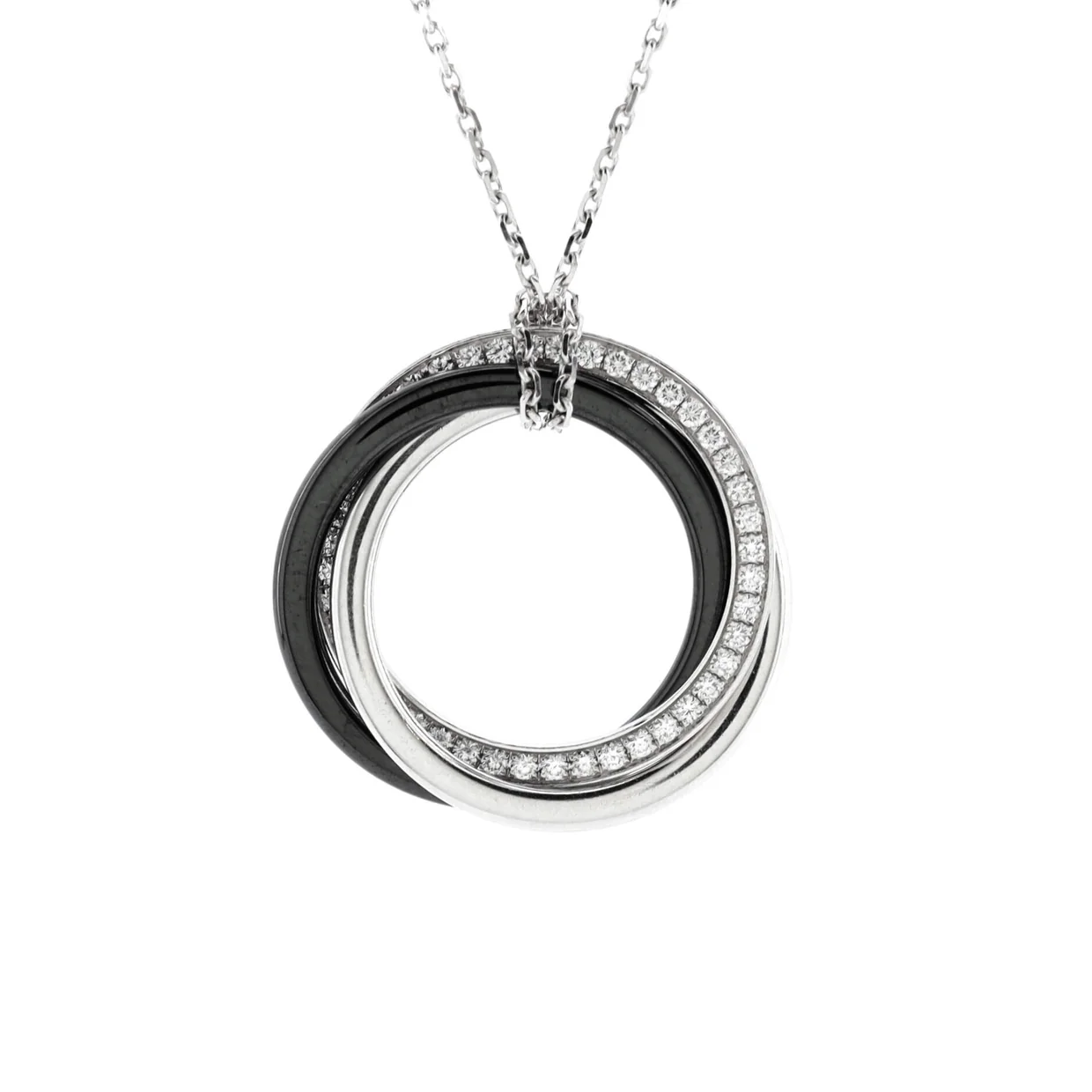 Trinity Pendant Necklace 18K White Gold with Diamonds and Ceramic Small - Deep Luxury