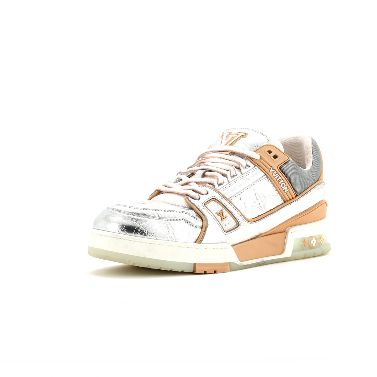 Men's LV Trainer Sneakers Monogram Embossed Metallic Leather - Deep Luxury