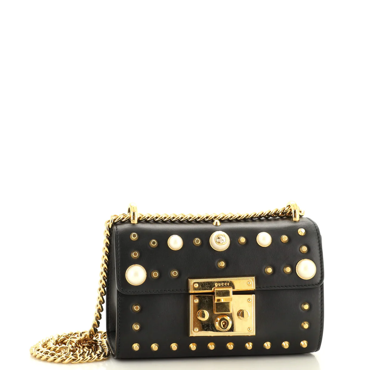 Pearly Padlock Shoulder Bag Studded Leather Small - Deep Luxury