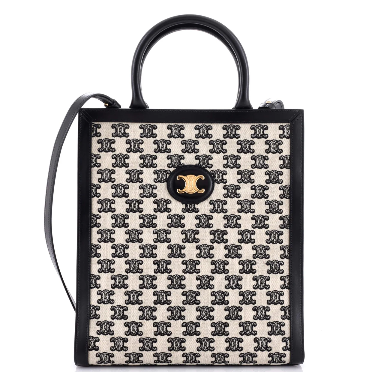 Vertical Cabas Tote Embroidered Canvas with Leather Small - Deep Luxury