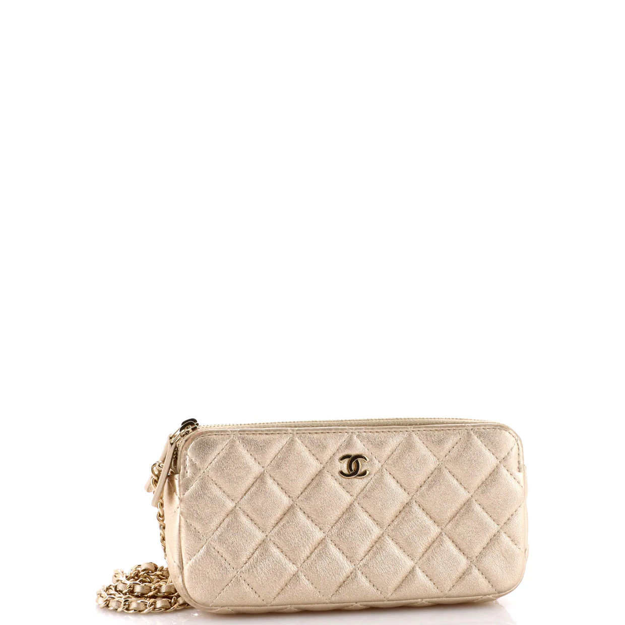 Double Zip Clutch with Chain Quilted Lambskin - Deep Luxury
