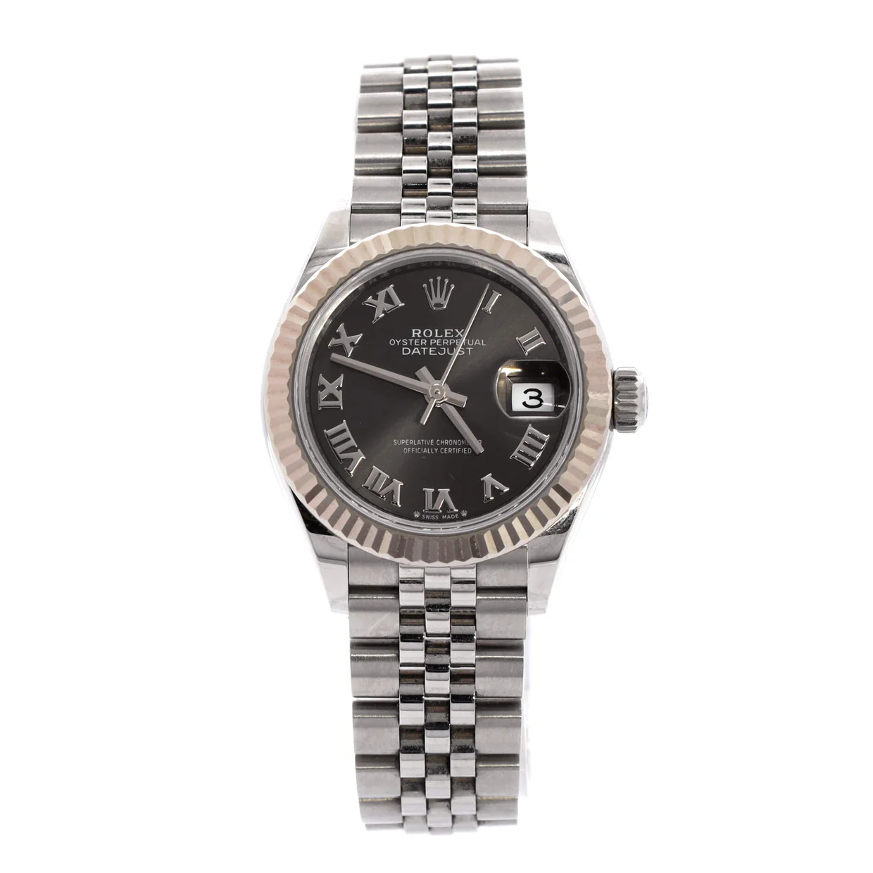 Oyster Perpetual Datejust Dark Grey Automatic Watch Stainless Steel and White Gold 28 - Deep Luxury