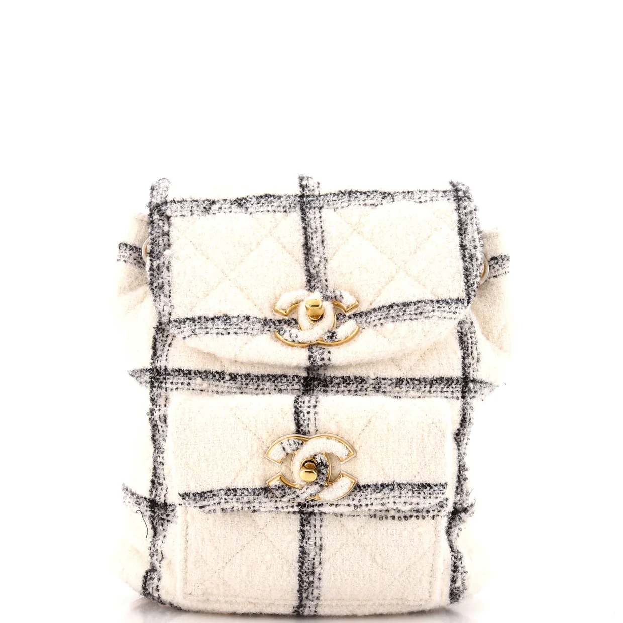 Duma Drawstring Backpack Quilted Wool Tweed Large - Deep Luxury