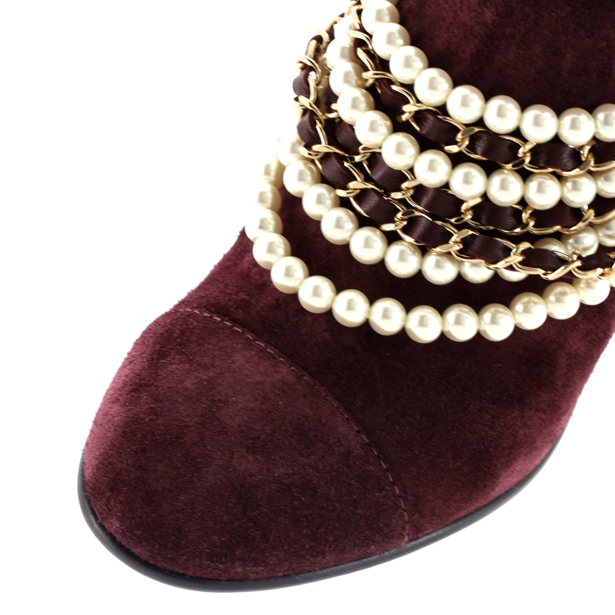 Women's Pearl Chain Strap Ankle Boots Suede - Deep Luxury