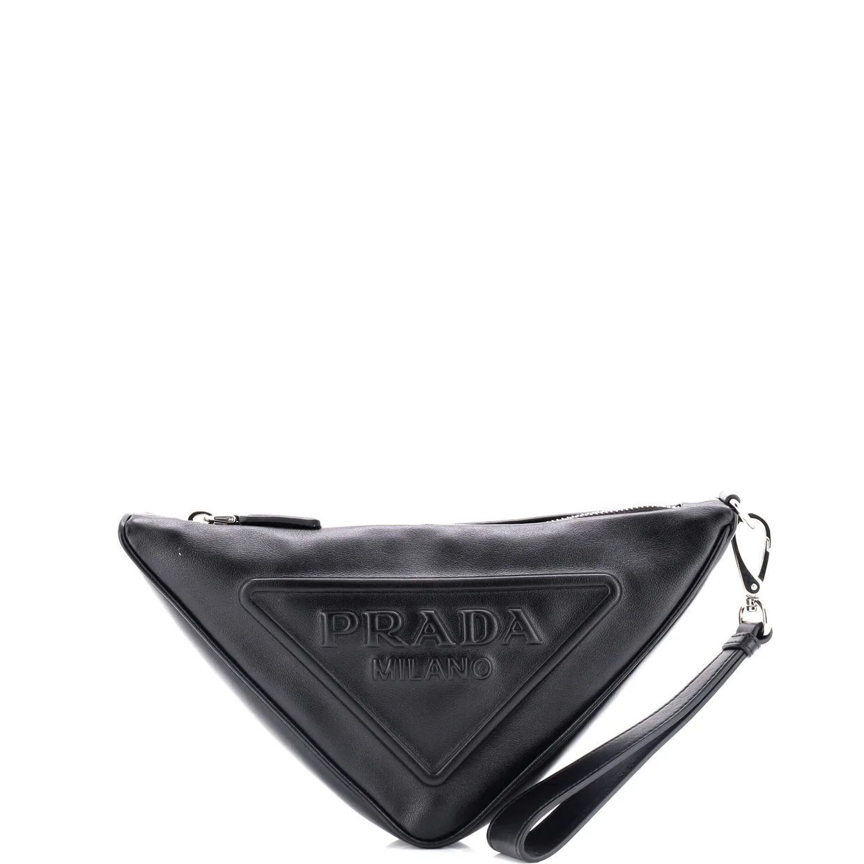 Triangle Logo Wristlet Pouch Embossed Leather - Deep Luxury