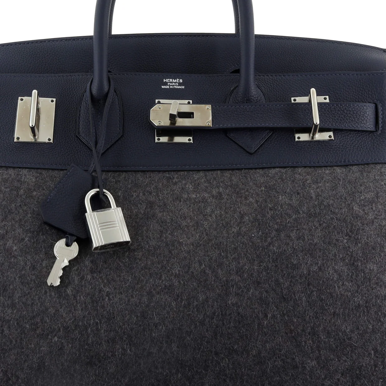 HAC Birkin Bag Todoo Wool and Bleu Nuit Togo with Palladium Hardware 40 - Deep Luxury