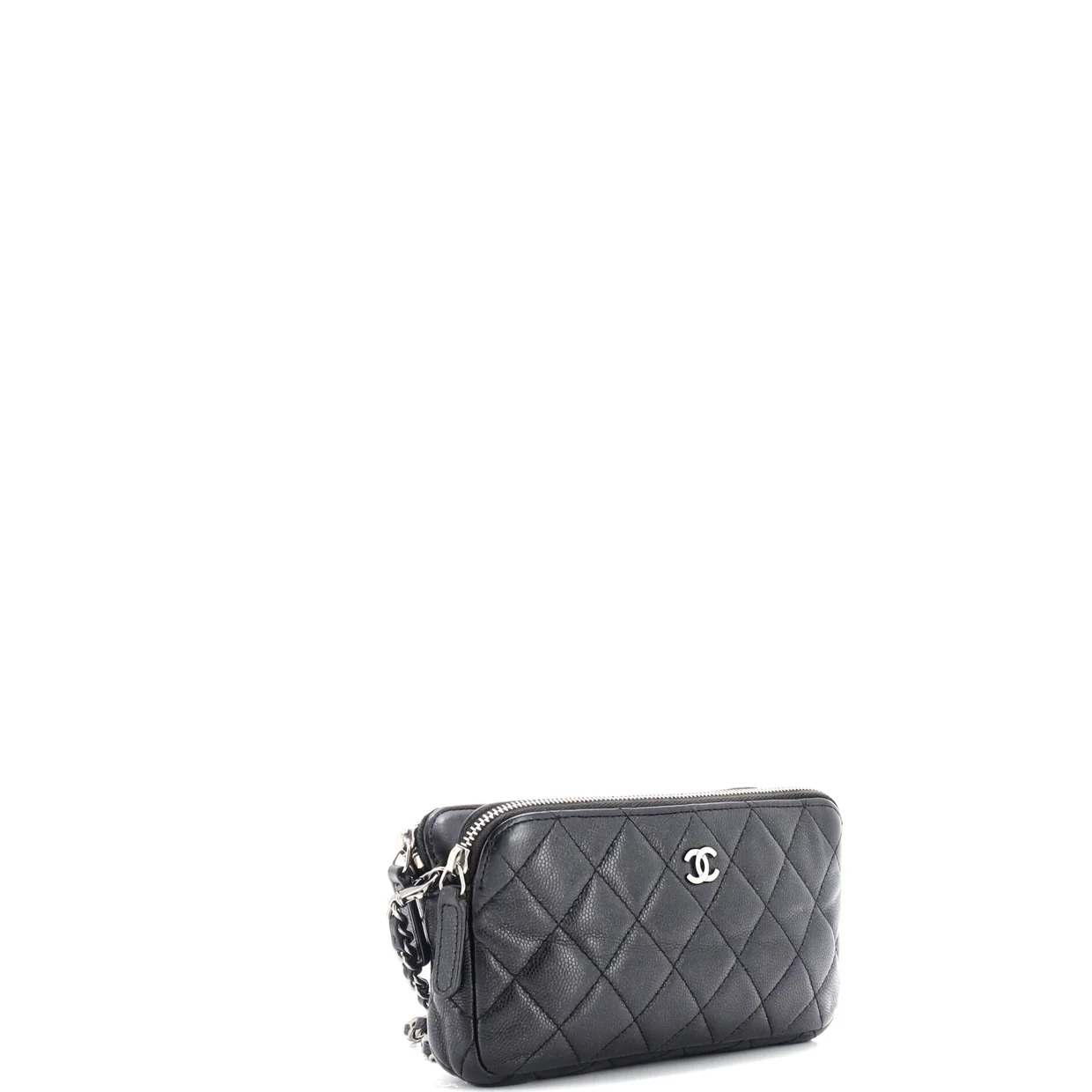 Double Zip Clutch with Chain Quilted Caviar - Deep Luxury