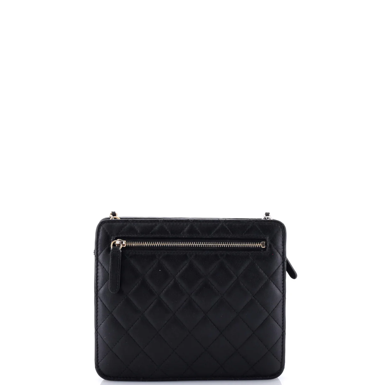 Front Pocket Square Clutch with Chain Quilted Lambskin Small - Deep Luxury