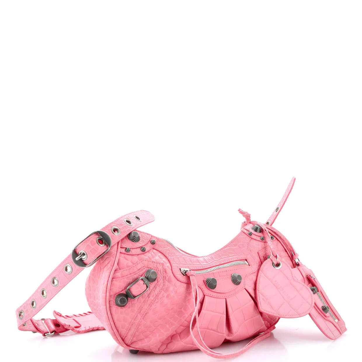 Le Cagole Giant Studs Shoulder Bag Crocodile Embossed Leather Small - Deep Luxury