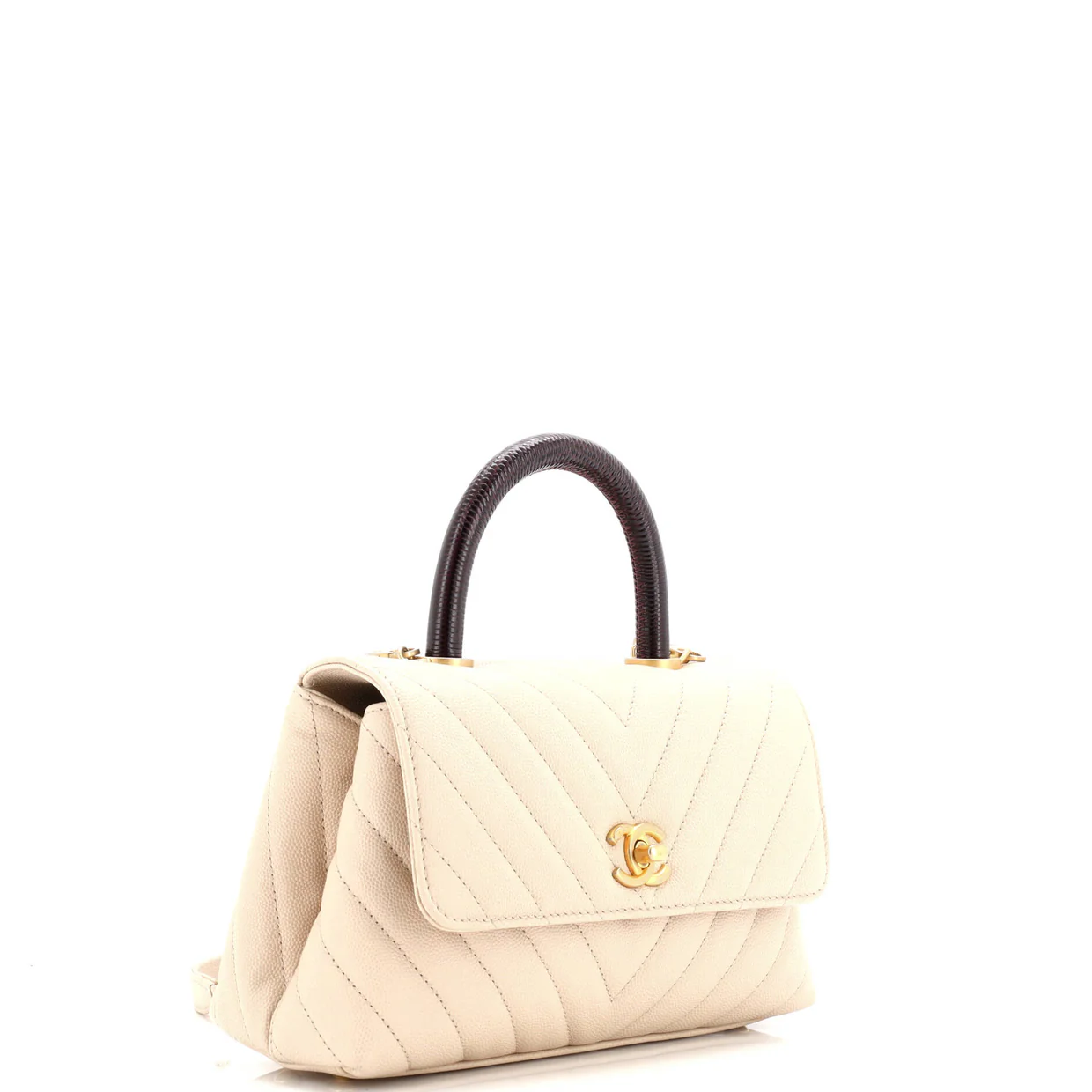 Coco Top Handle Bag Chevron Caviar with Lizard Embossed Handle Mini - Deep Luxury