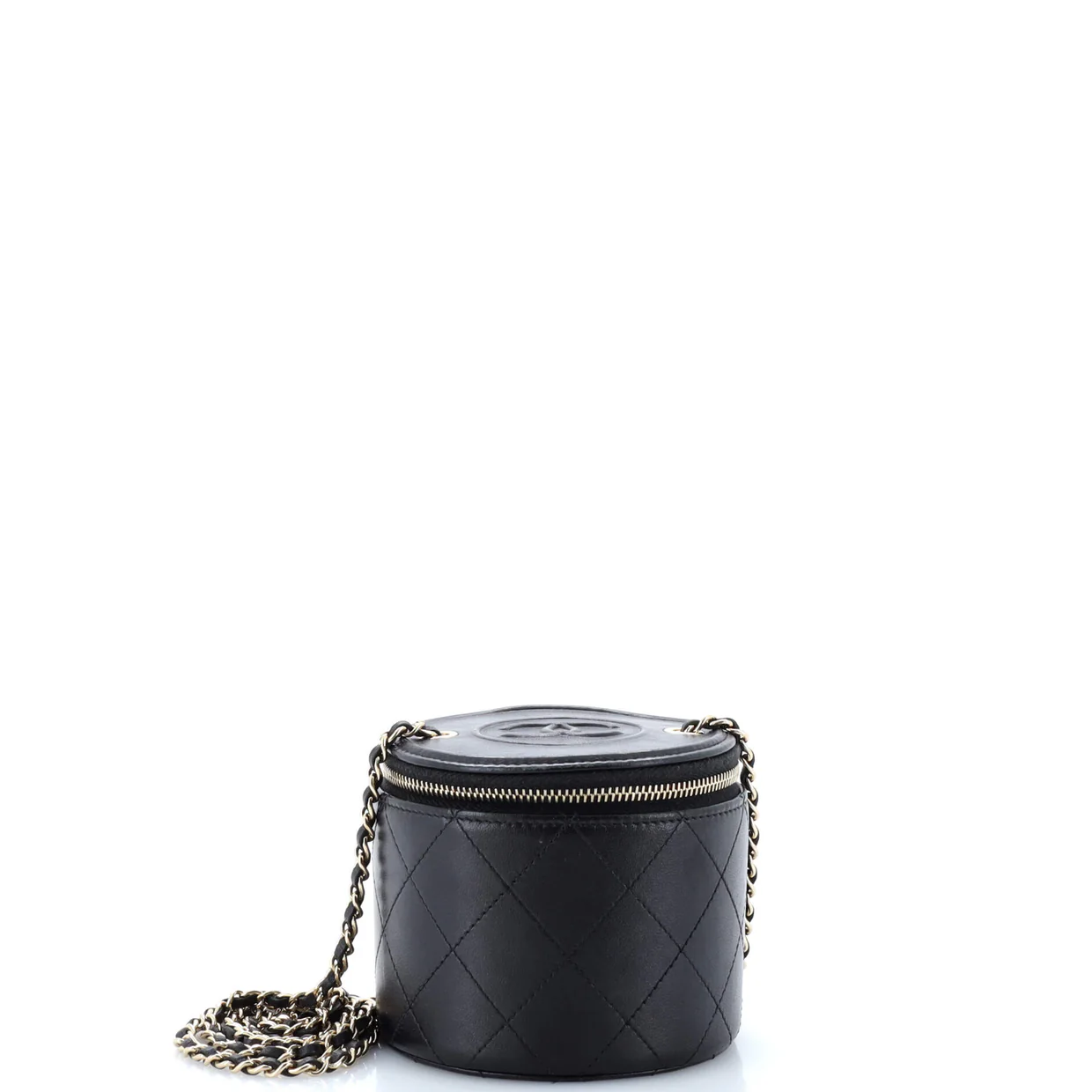 CC Round Vanity Case with Chain Quilted Lambskin Mini - Deep Luxury