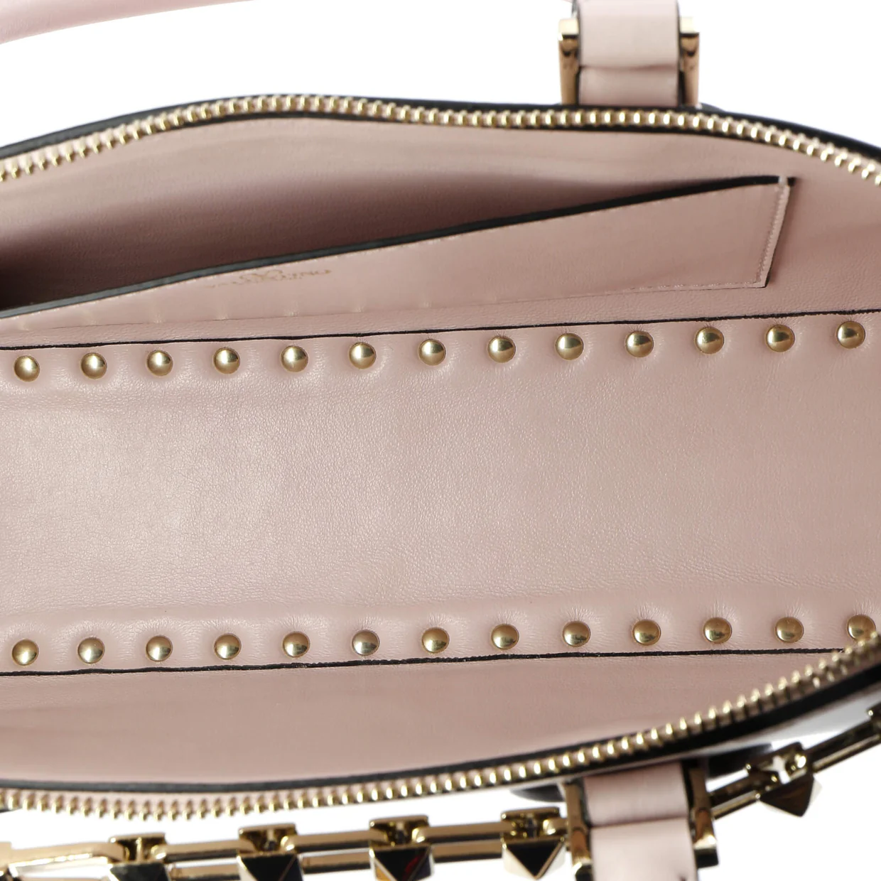 Rockstud Zip Up Top Handle Bag Leather East West - Deep Luxury