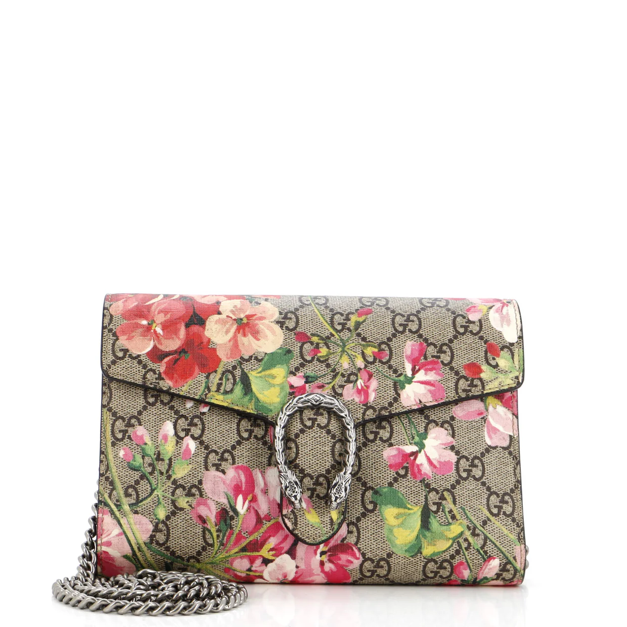 Dionysus Chain Wallet Blooms Print GG Coated Canvas Small - Deep Luxury