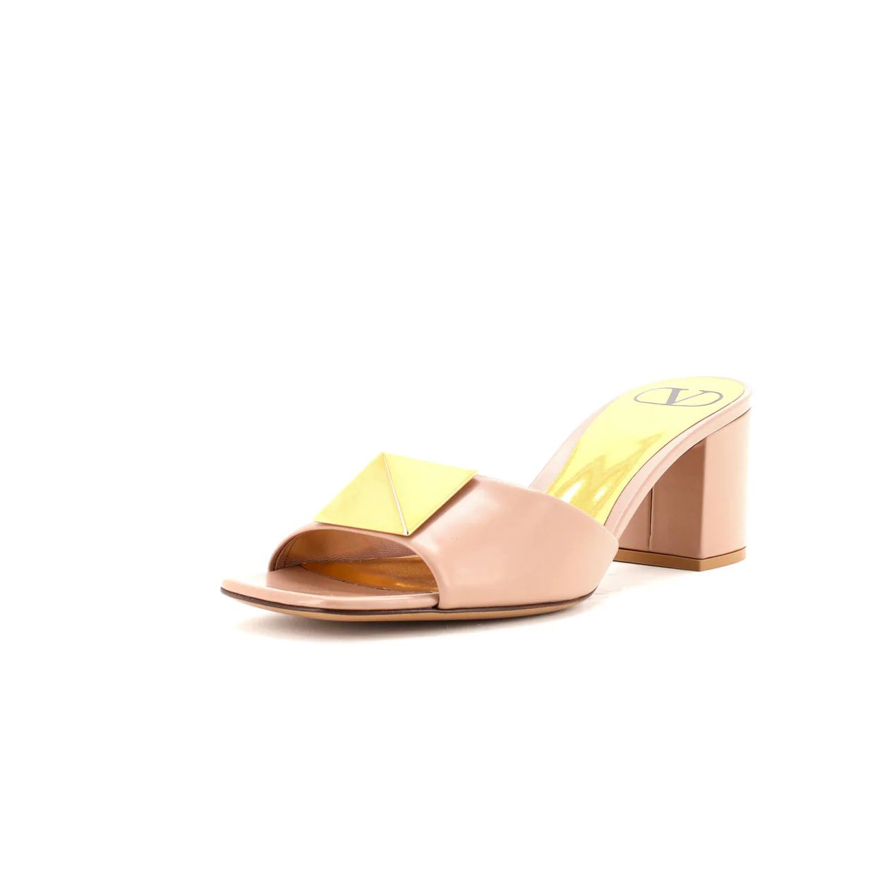 Women's One Stud Block Heeled Mules Leather - Deep Luxury