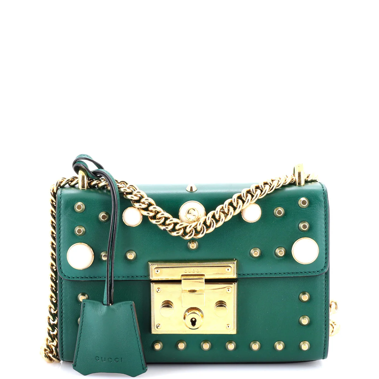 Pearly Padlock Shoulder Bag Studded Leather Small - Deep Luxury