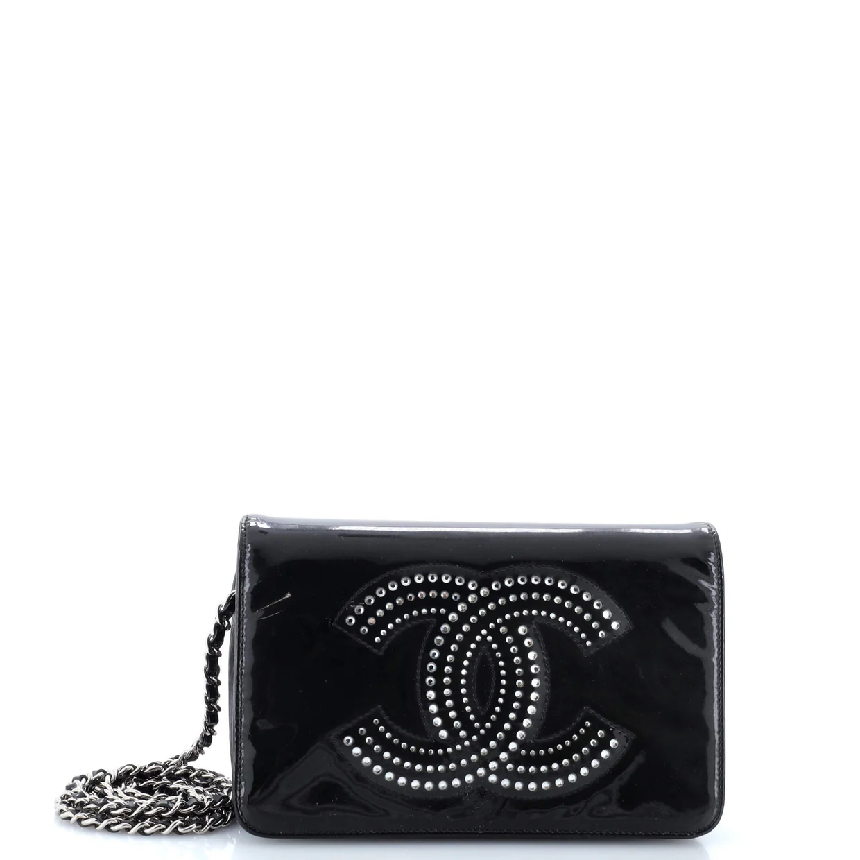 CC Wallet on Chain Strass Embellished Patent - Deep Luxury
