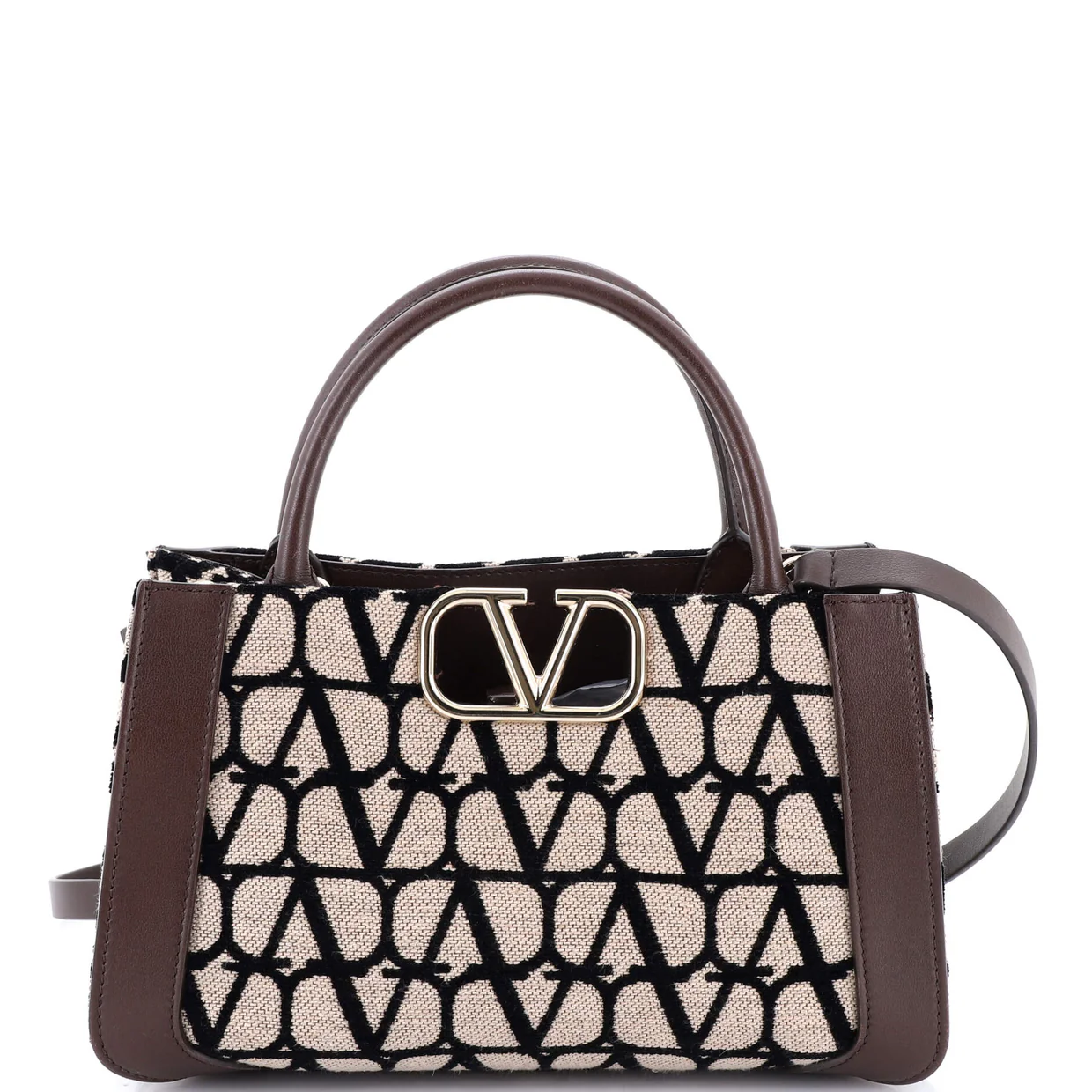 VLogo Shopper Tote Toile Iconograph Fabric with Leather Small - Deep Luxury