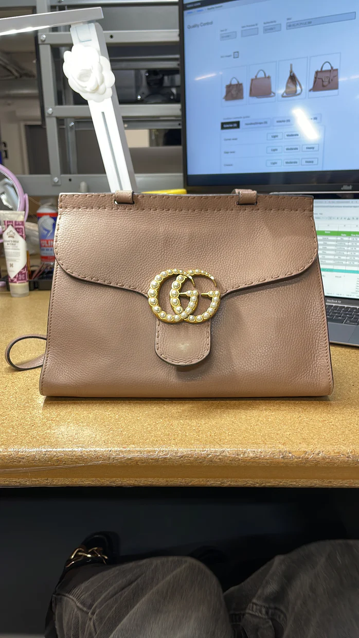 Pearly GG Marmont Top Handle Bag Leather Small - Deep Luxury