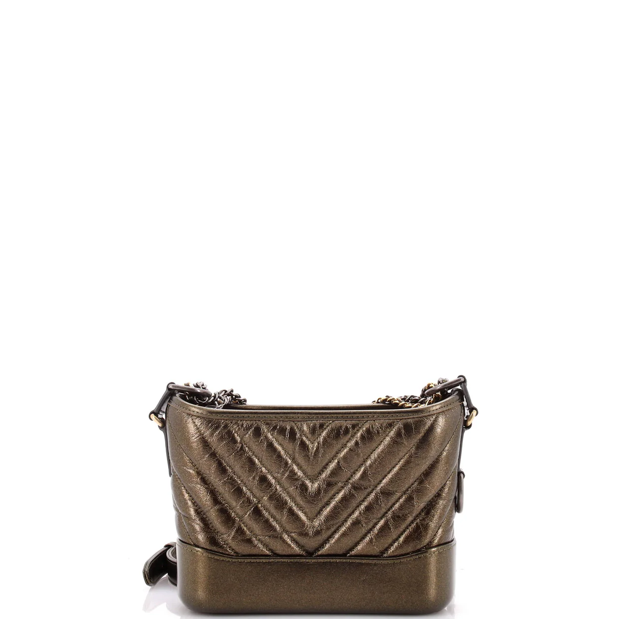 Gabrielle Hobo Chevron Metallic Aged Calfskin Small - Deep Luxury