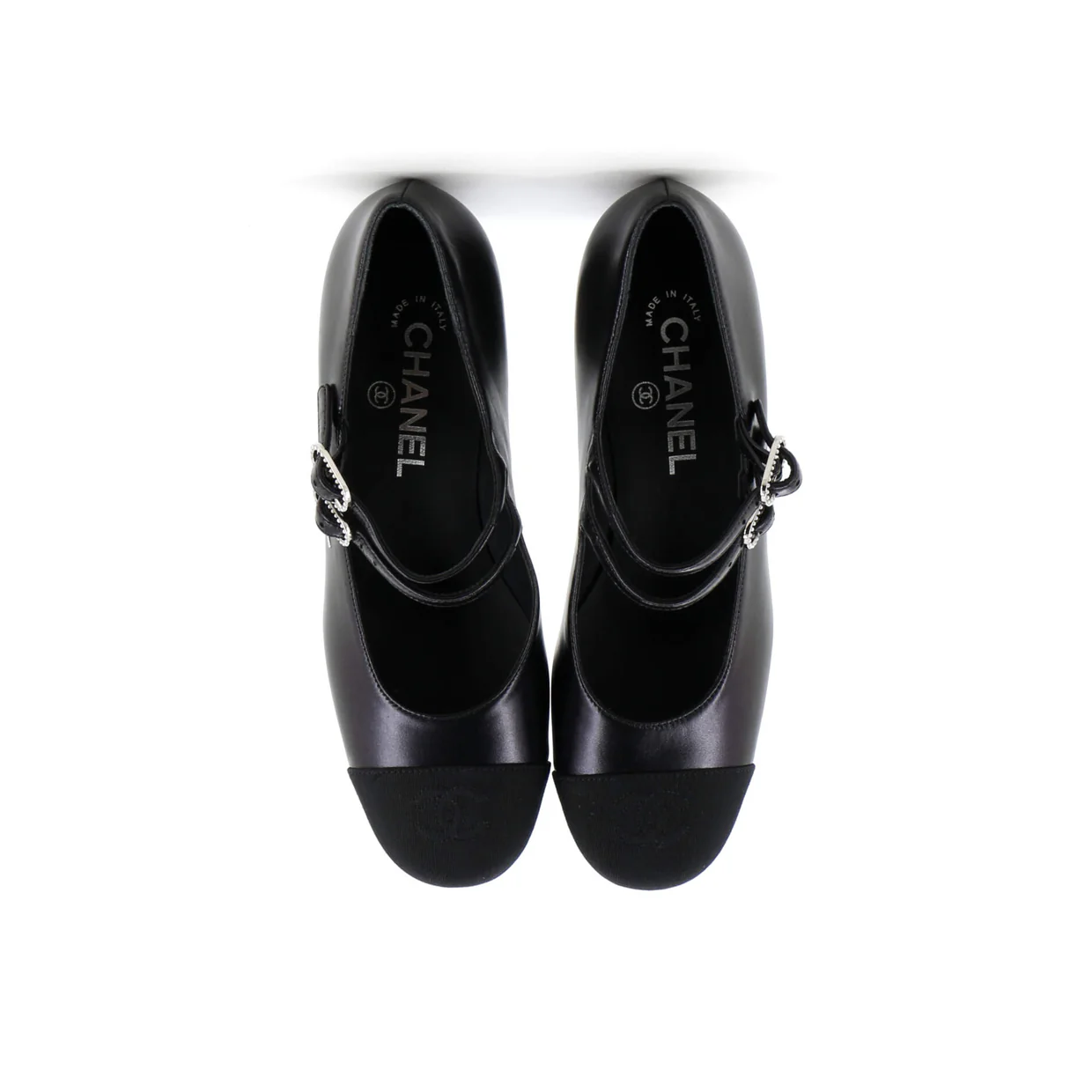 Women's CC Cap Toe Double Strap Mary Jane Pumps Leather with Grosgrain - Deep Luxury